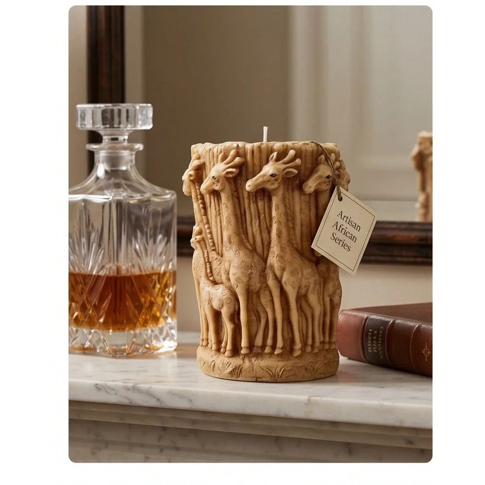 Animal Spirits Lava‎ Candles Giraffe Herd Pillar Candle Textured  ASC5046 NEW